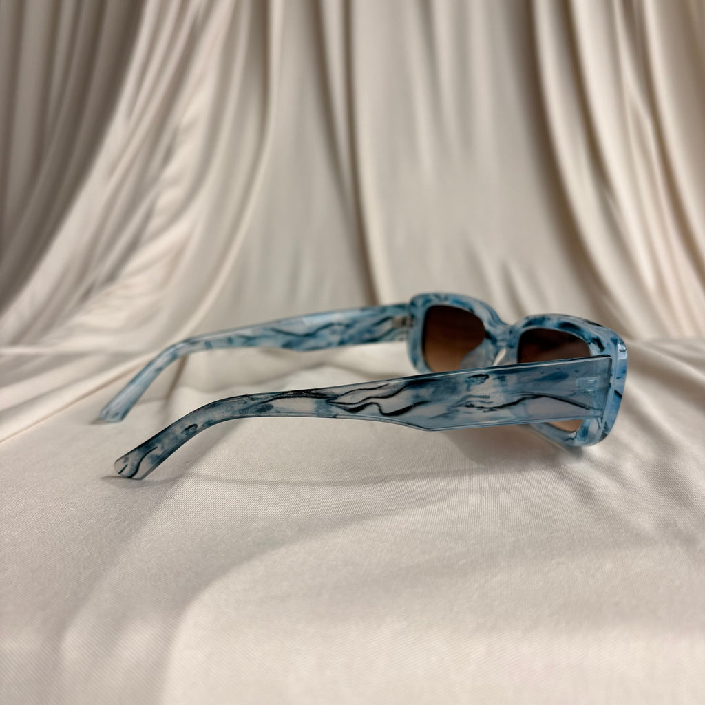 Blue Marbled Acetate Rectangular Sunglasses - Brown Lenses
