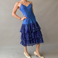 Ann Hobbs for Cattiva Blue Silk Drop-Waist Dress - Peacock Ruffle Tiered Skirt