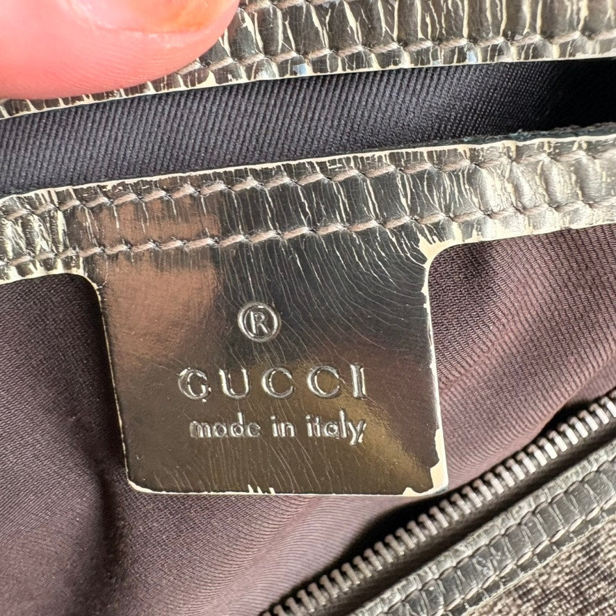 Gucci GG Supreme Joy Boston Bag - Brown Coated Canvas &Metallic Leather Trim