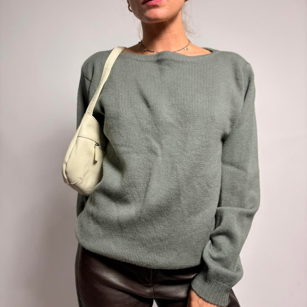 Anne Klein Crew Neck Sweater - Grey Green, Fits Medium