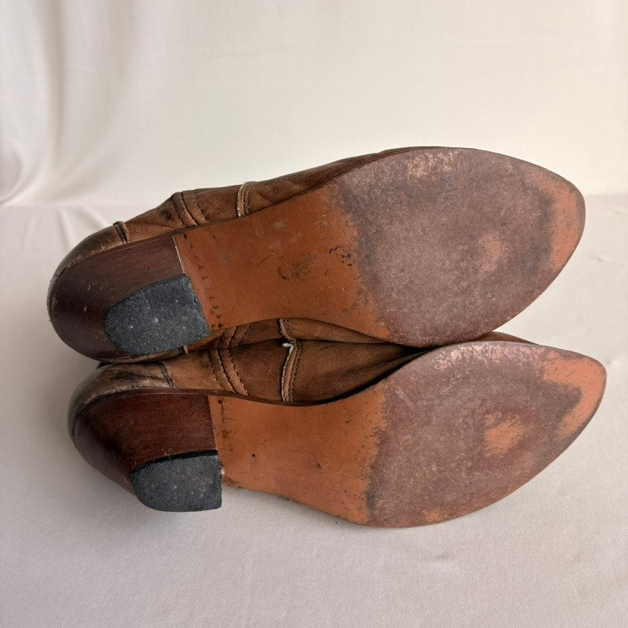 Brown Suede & Leather Cowboy Boots - Size 7
