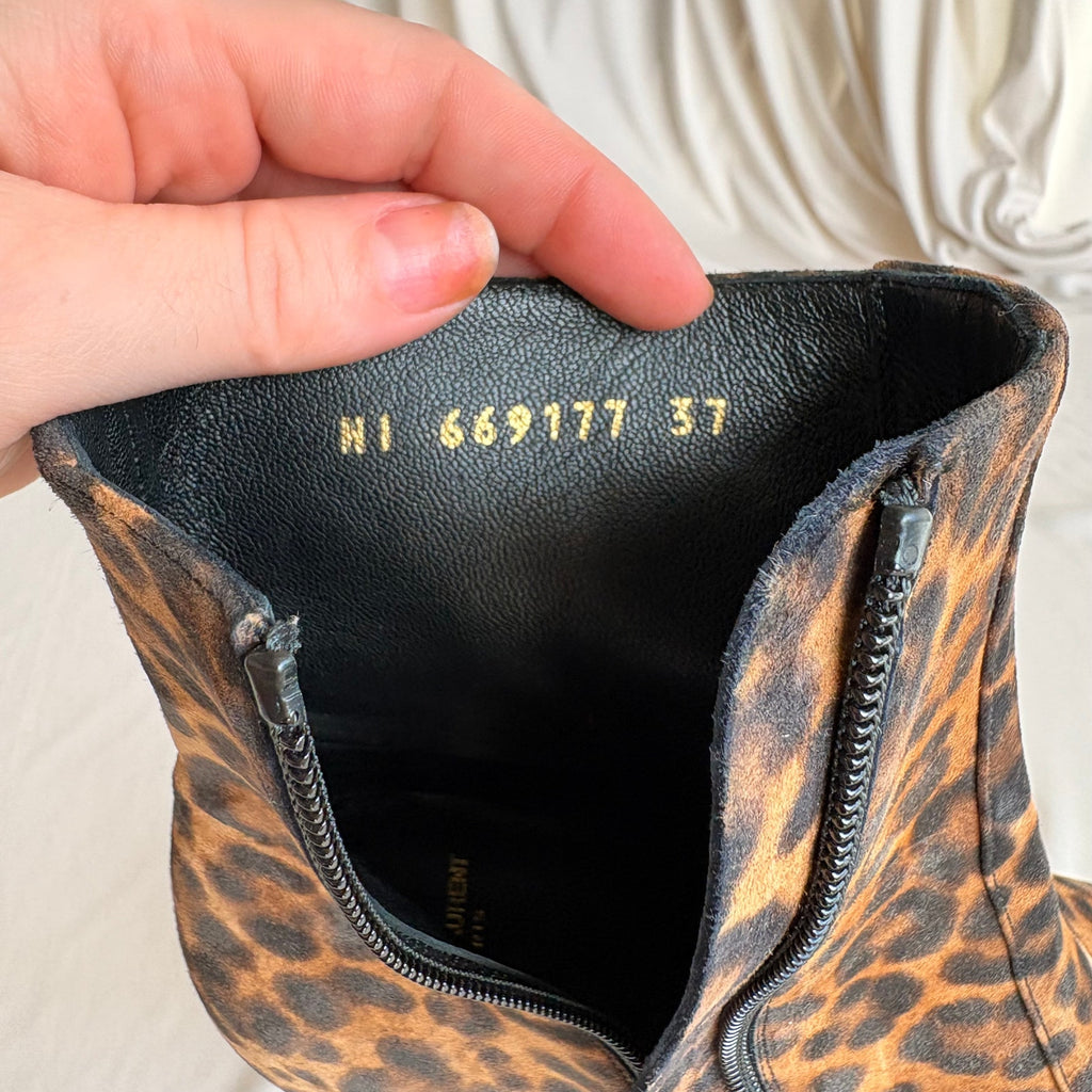 Saint Laurent Vassili 60 Leopard Suede Ankle Boots - Pointed Toe, EU 37 / US 7
