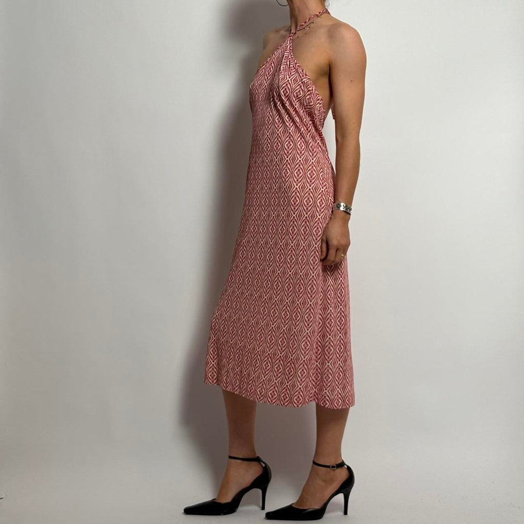 Chloé SS 2001 Pink and White Abstract Mesh Halter Dress - Large