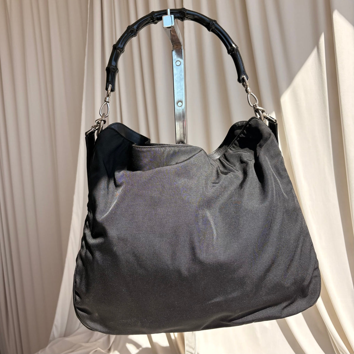 Gucci Bamboo Hobo Bag - Black Nylon, Leather, Tom Ford Era