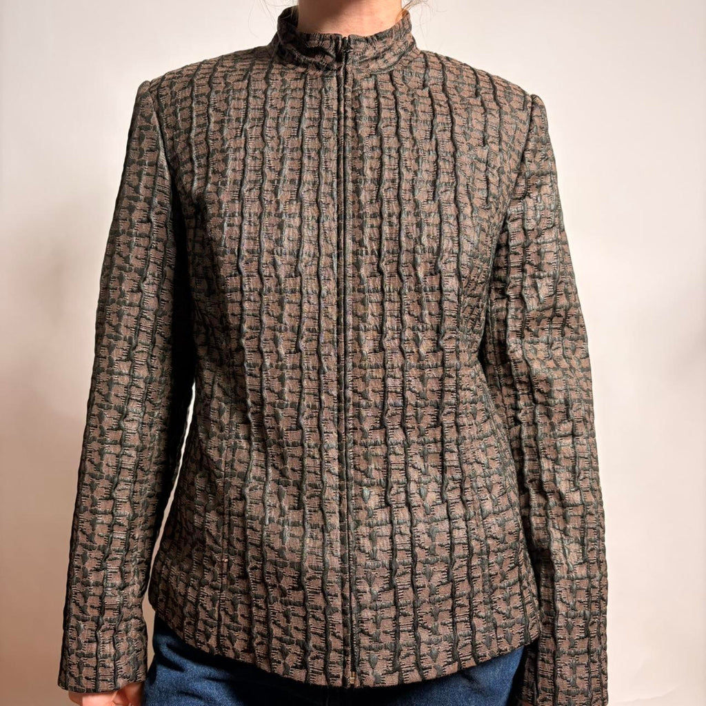 Due Per Due Textured Stand Collar Jacket - Size M
