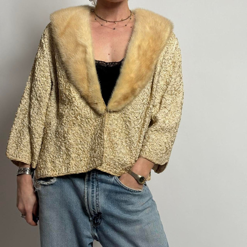 Vintage 1950s Ribbon Knit jacket by Dolly Muff Msg. Co.