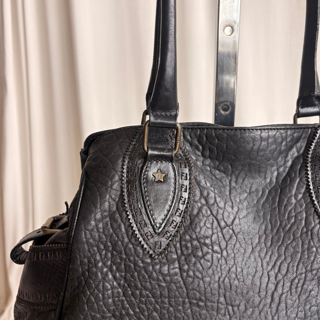 Fendi Black "Etnico Du Jour" Pebbled Calf Leather Handbag