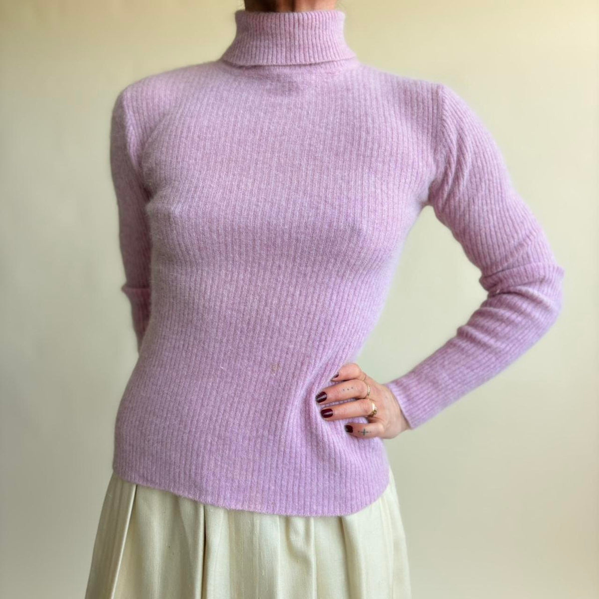 Lord & Taylor Light Pink Angora & Lambswool Turtleneck - Size Small