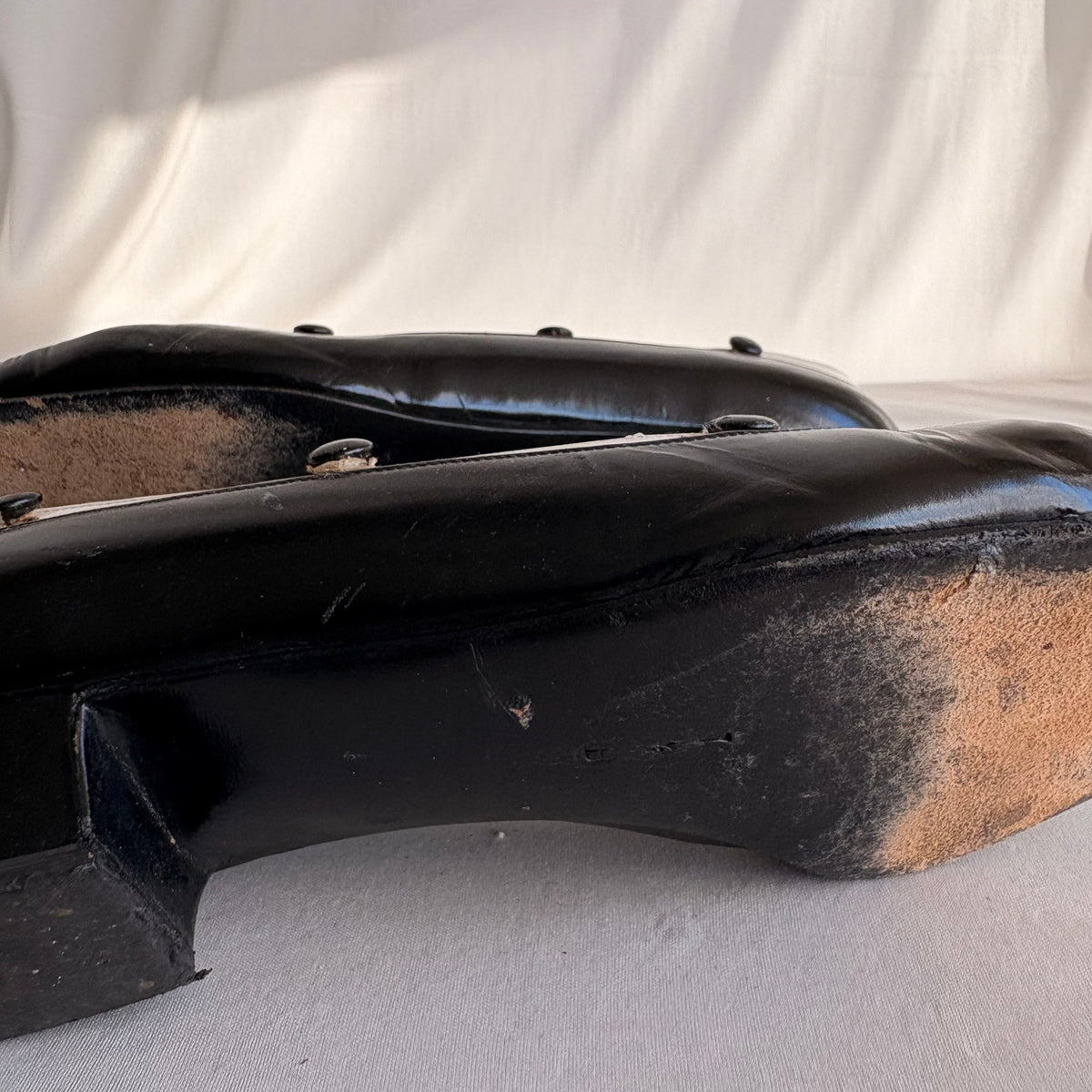 Vintage Delman Black & White Leather Low Block Heels - Button Detail, 1" Heel