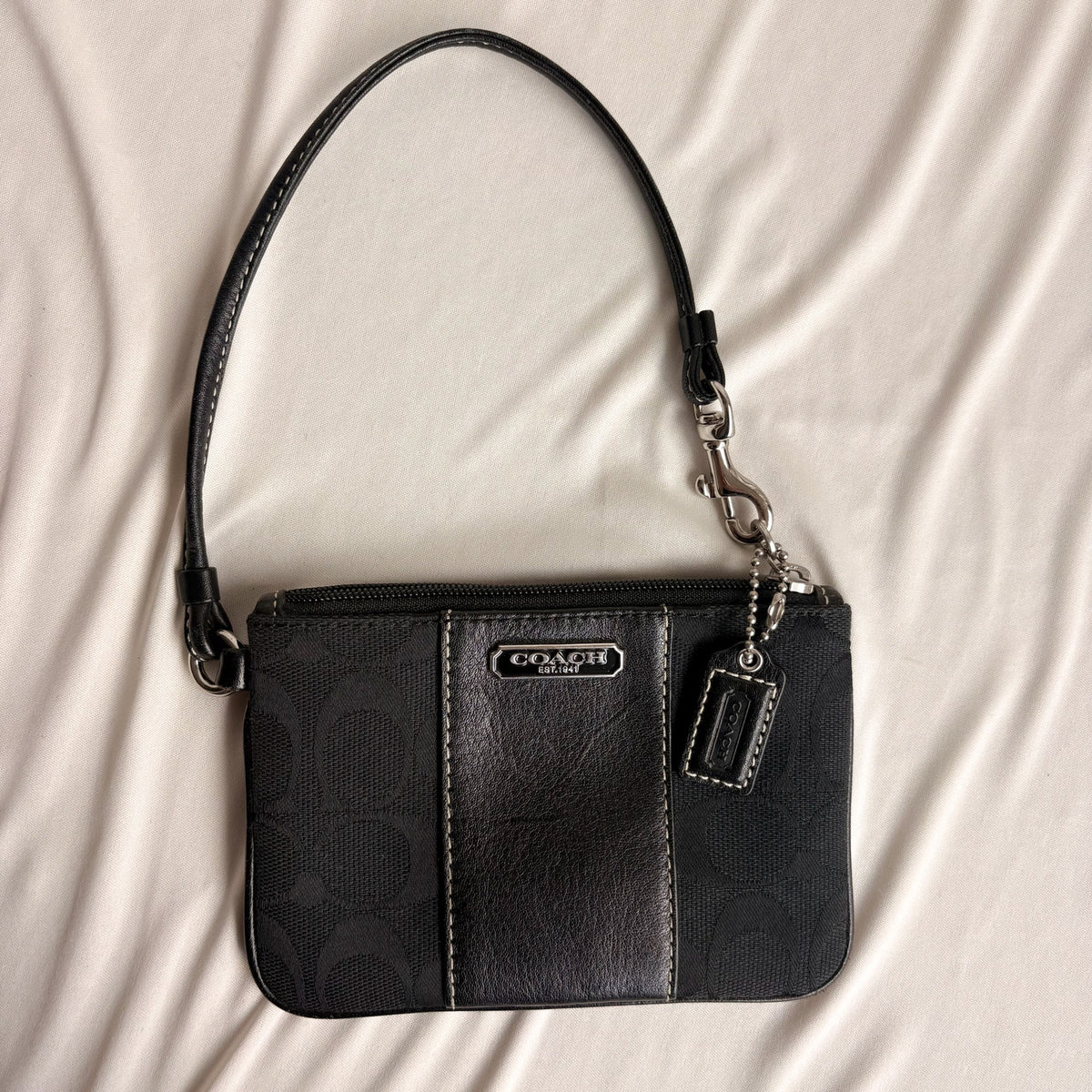 Vintage Coach Signature Canvas & Leather Wristlet - Black