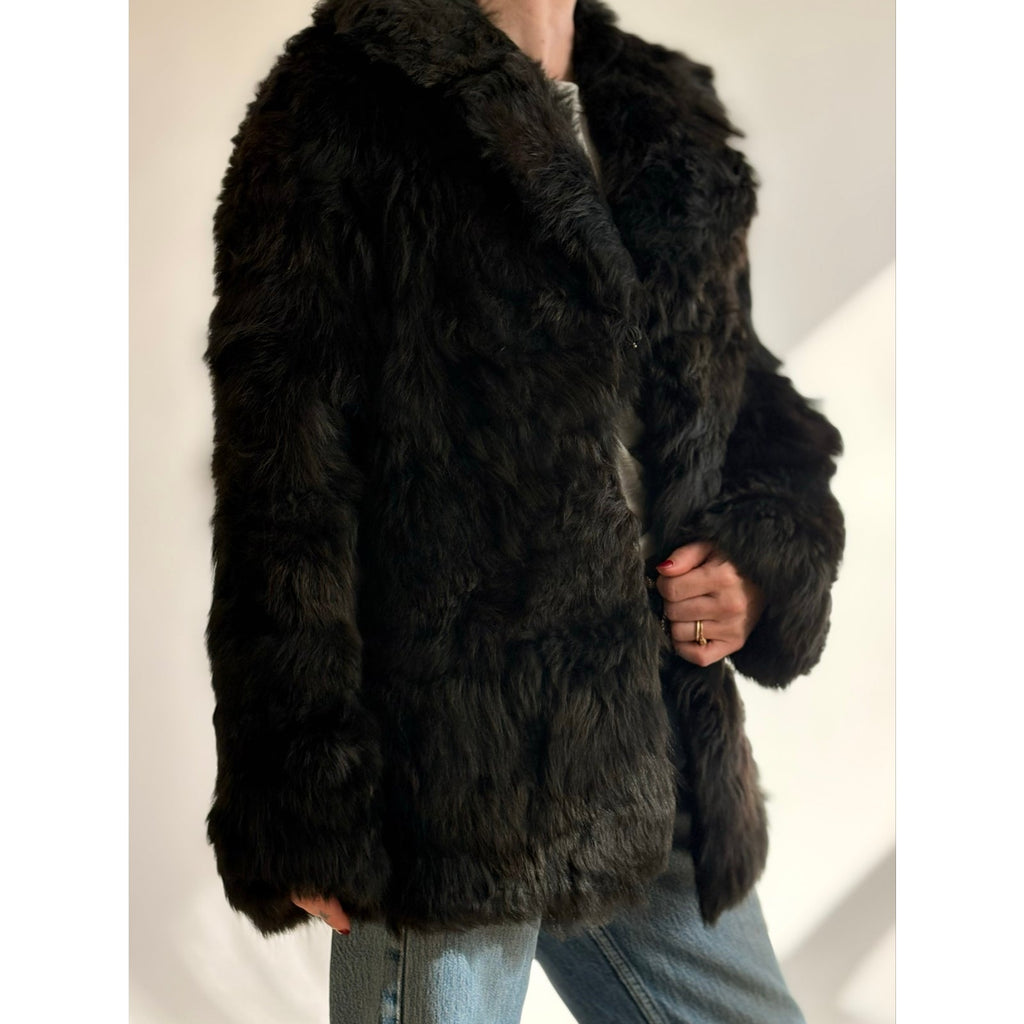 Vintage 1970s Black Lamb Fur Coat