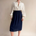 Navy Blue A-Line Midi Skirt - 80s Vintage, Size 4 (Fits 0)