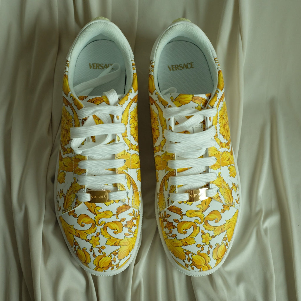 Versace Vitello Stampa Barocco White Leather Sneakers Unisex EU40 Medusa