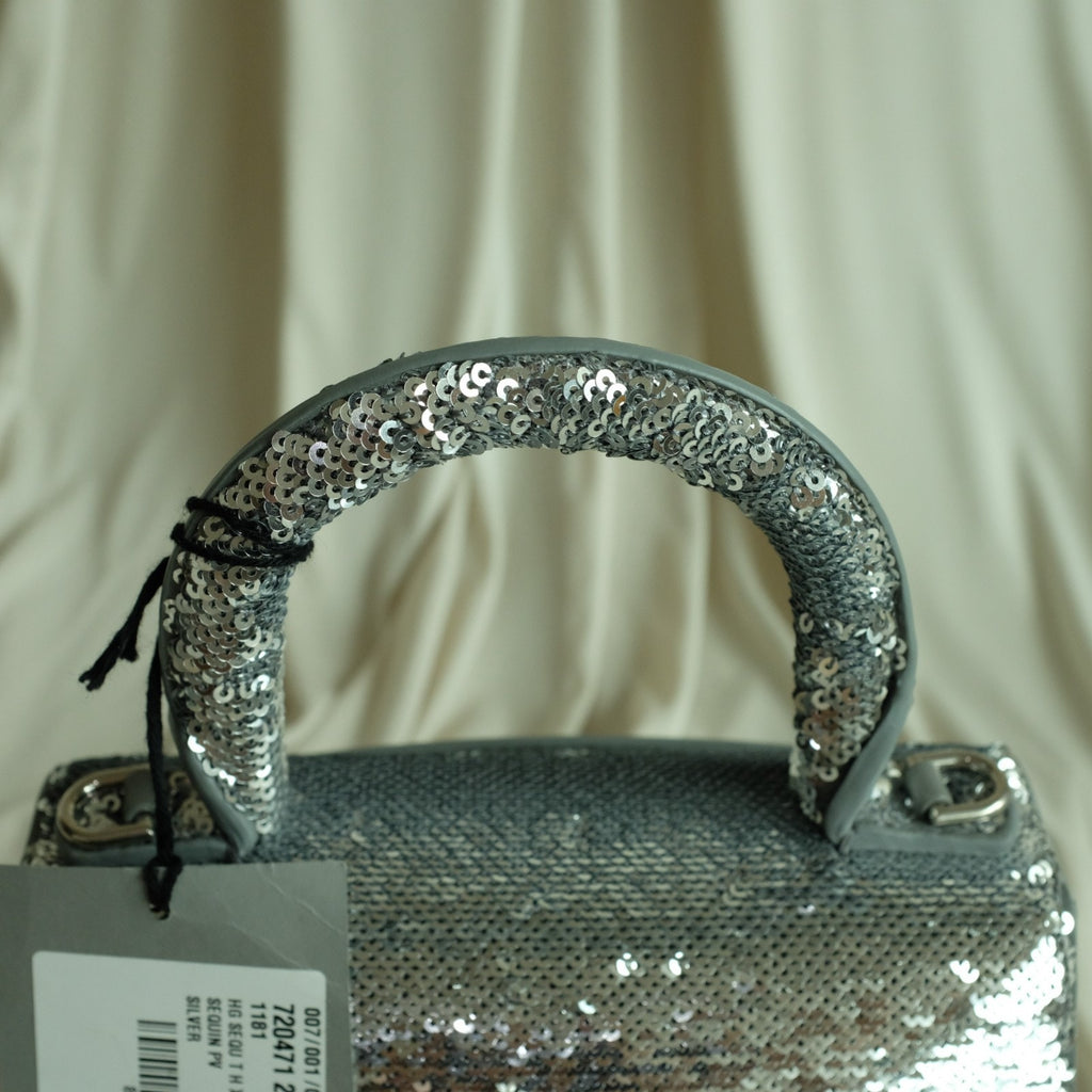 Balenciaga Hourglass Mini Sequin Bag - Silver, Calf Leather, NWT