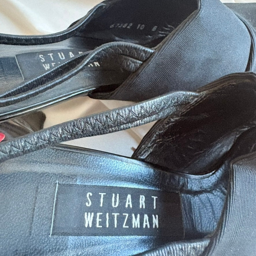 Stuart Weitzman Black Slingback Heels - Open Toe, Chunky Block Heel, Size 10