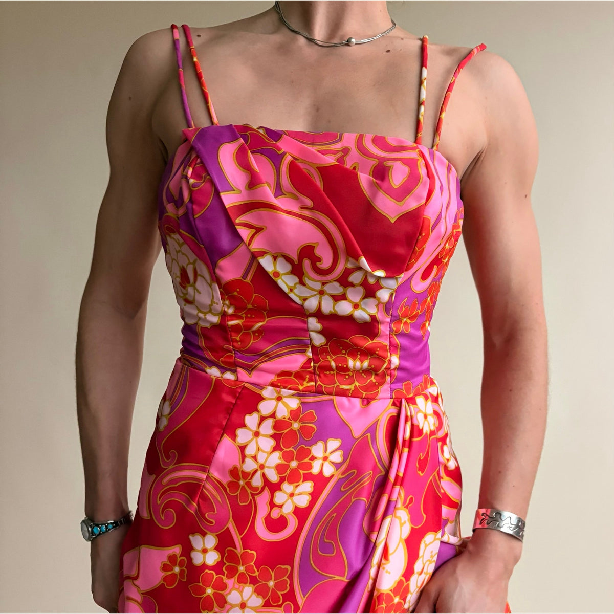 Vintage Paradise Hawaii Pink and Orange Formal Dress  (Fits 2)