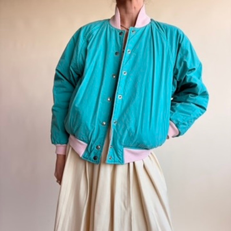 Varsity Reversible Jacket - Light Pink / Green with Pink Trim, Size Small