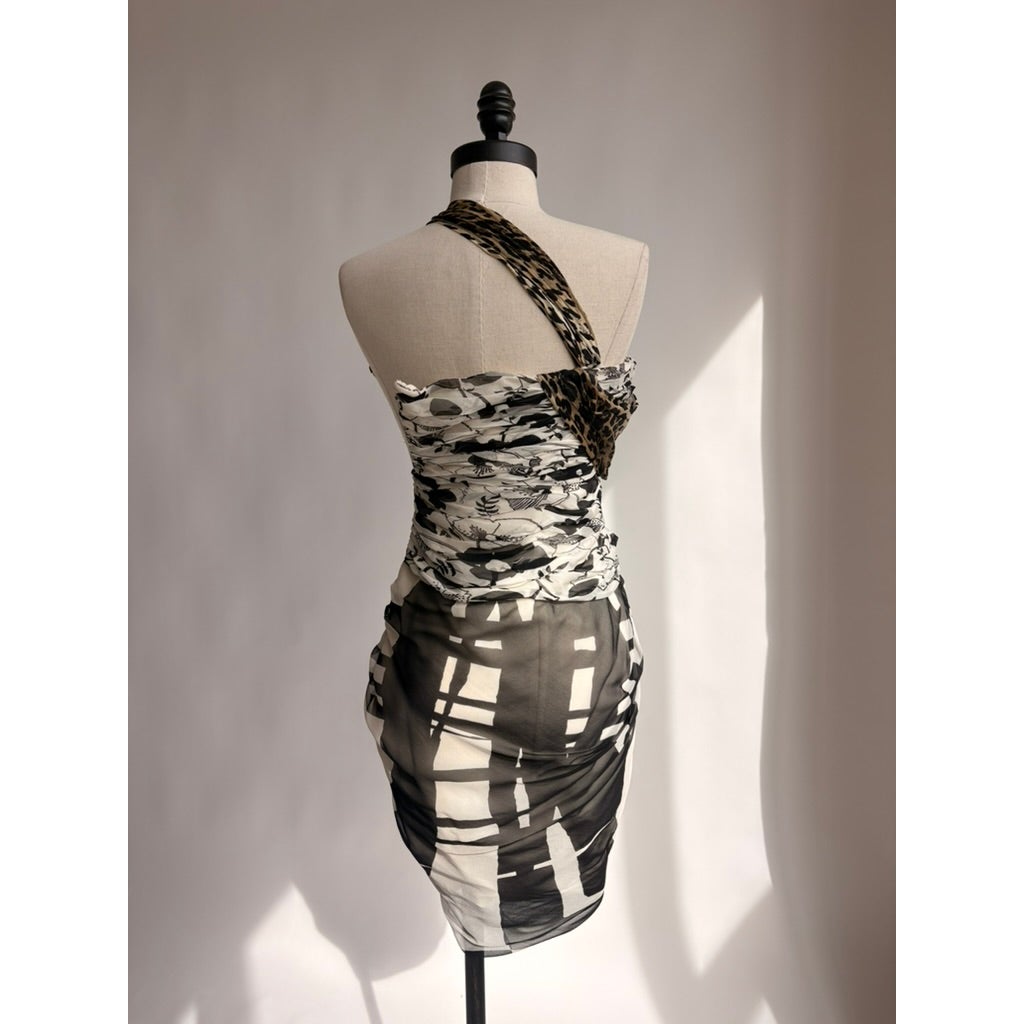 Emanuel Ungaro SS 2003 Mixed-Print One-Shoulder Dress - Size 38