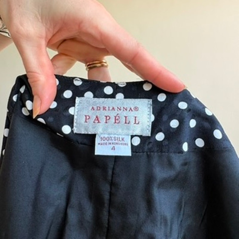 Adrianna Papell Black & White Polka Dot Silk - Short Sleeves, Belt Included, Size 4