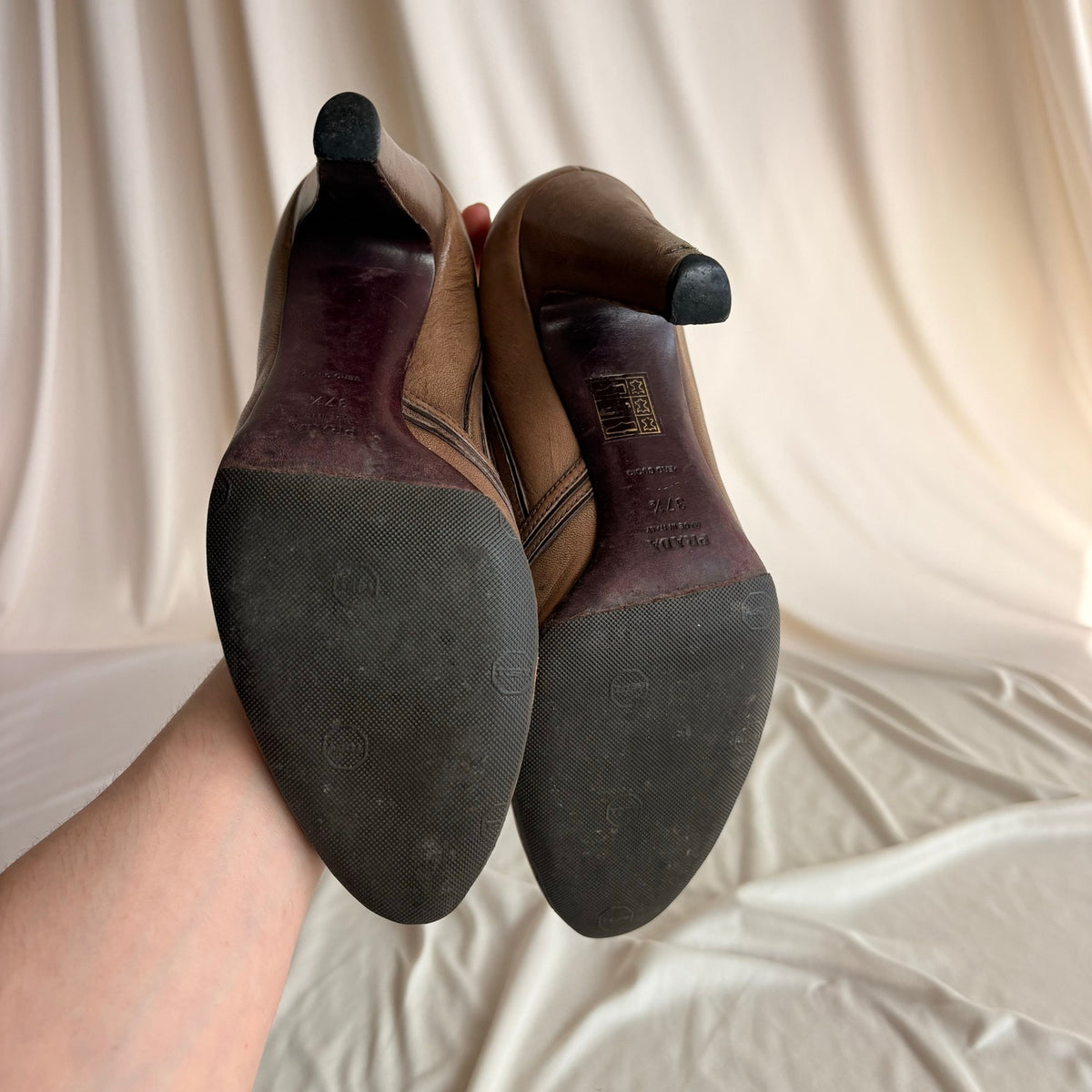 Vintage Prada Leather Cutout Accent Pumps - Crossover Straps, 37.5