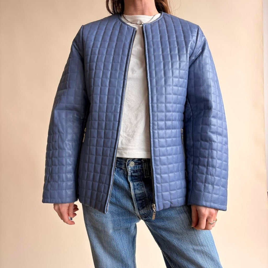 Pamela McCoy Quilted Moto Jacket - Purple/Blue Leather, Size S