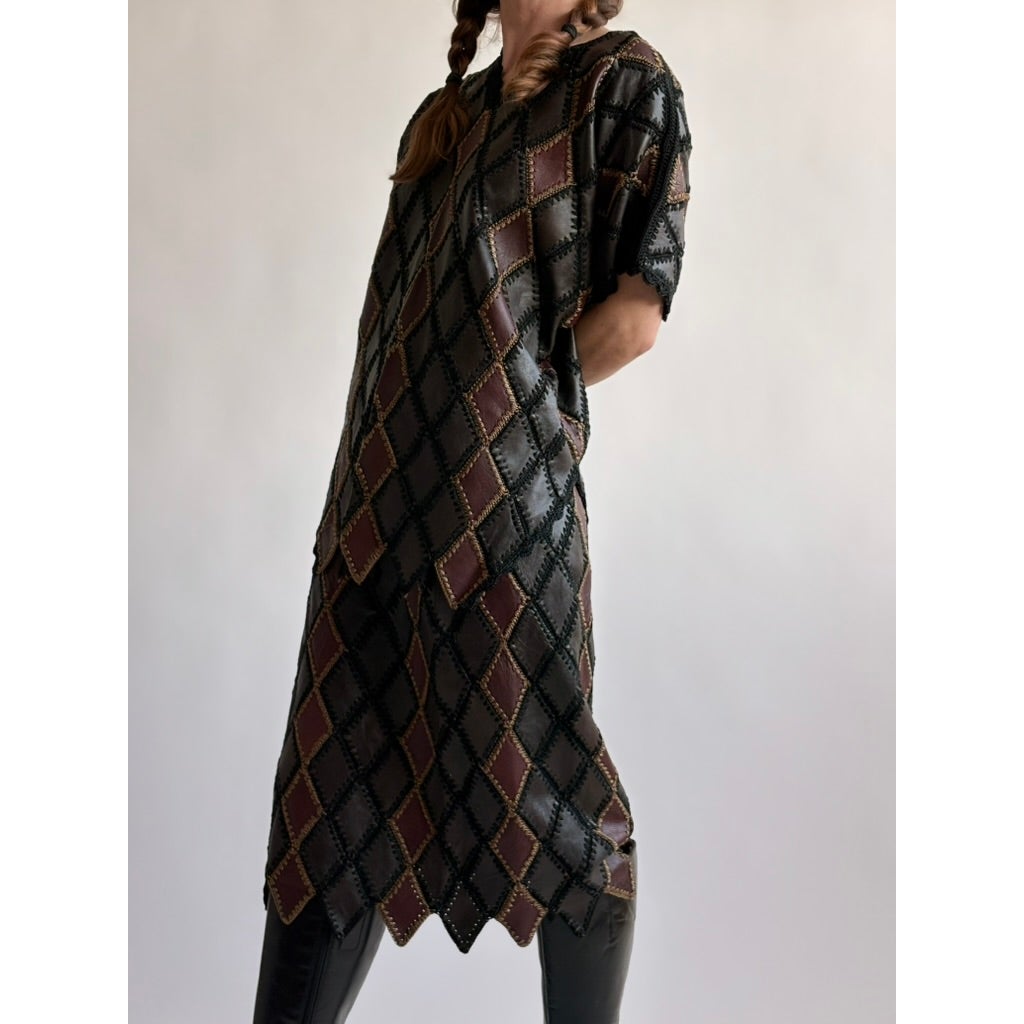 Vintage 1970s Handmade Turkish Diamond Patchwork Leather Top