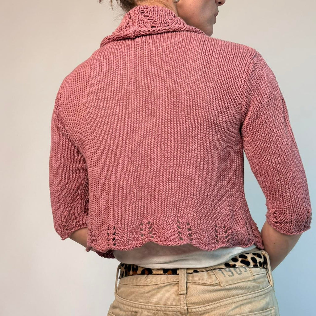 Vintage KIS Pink Cropped Cardigan - Size Large (Fits Small)