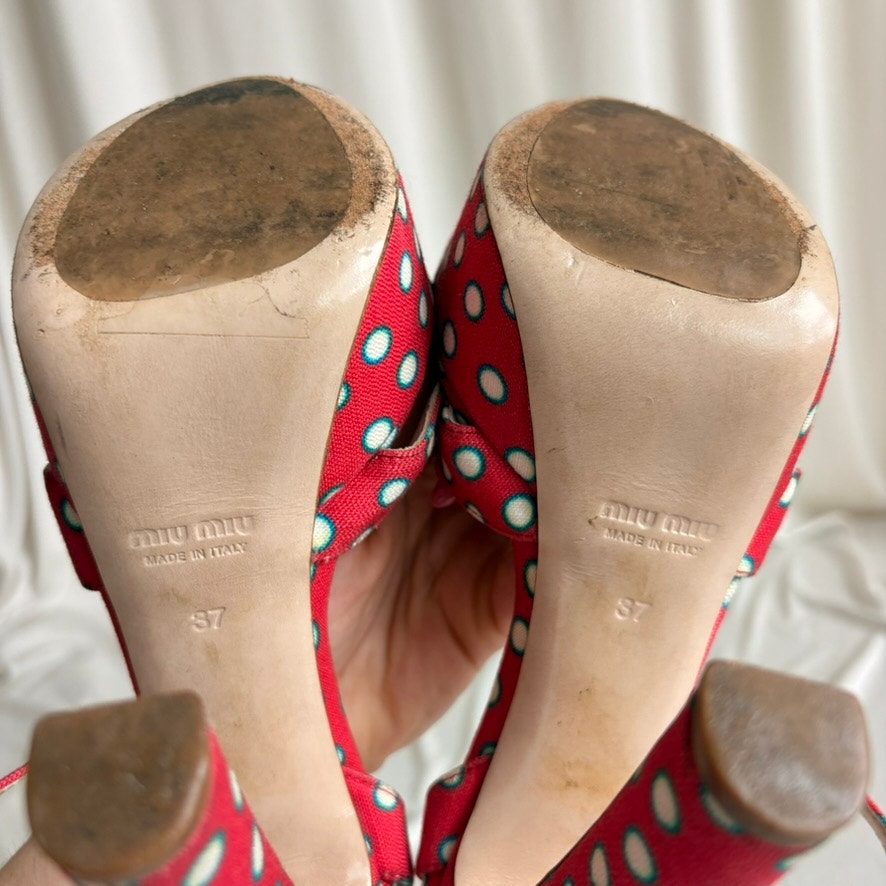 Miu Miu Polka-Dot Canvas Platform Sandals - 2010 SS Collection, EU 37/US 7