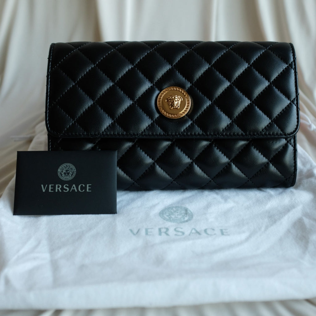 Versace Quilted Lambskin Leather Clutch - Black, Gold Hardware, NWOT