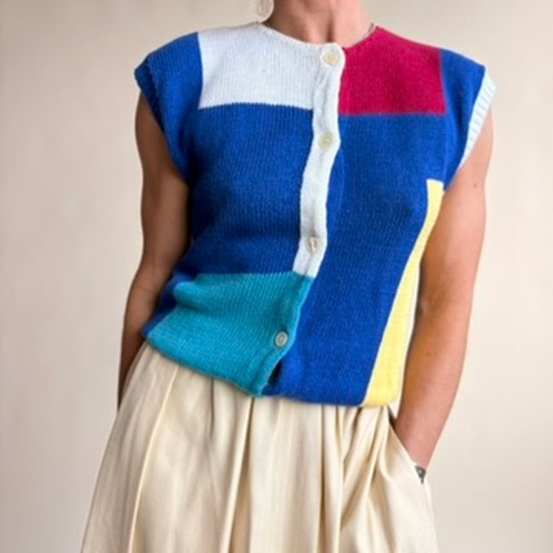 Eagles Eye Patchwork Sleeveless Cardigan - Size 34 (Fits Small)