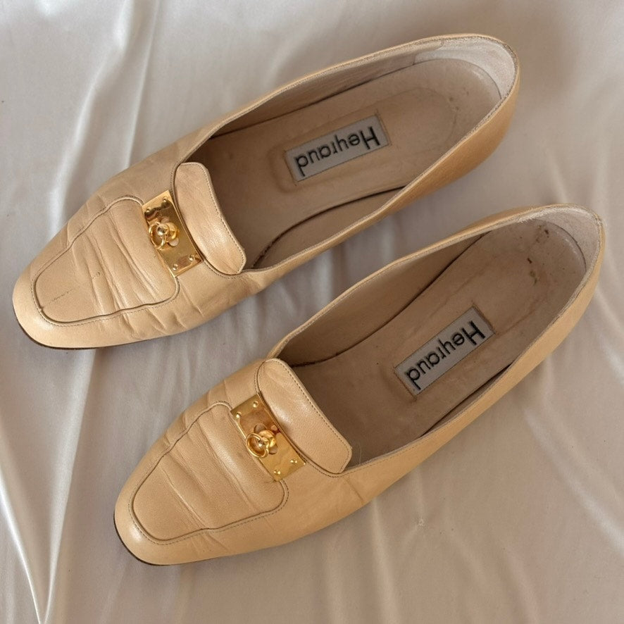Hayraud Buttery Cream Leather Loafers - Gold Hardware, Made in Italy, EU 38