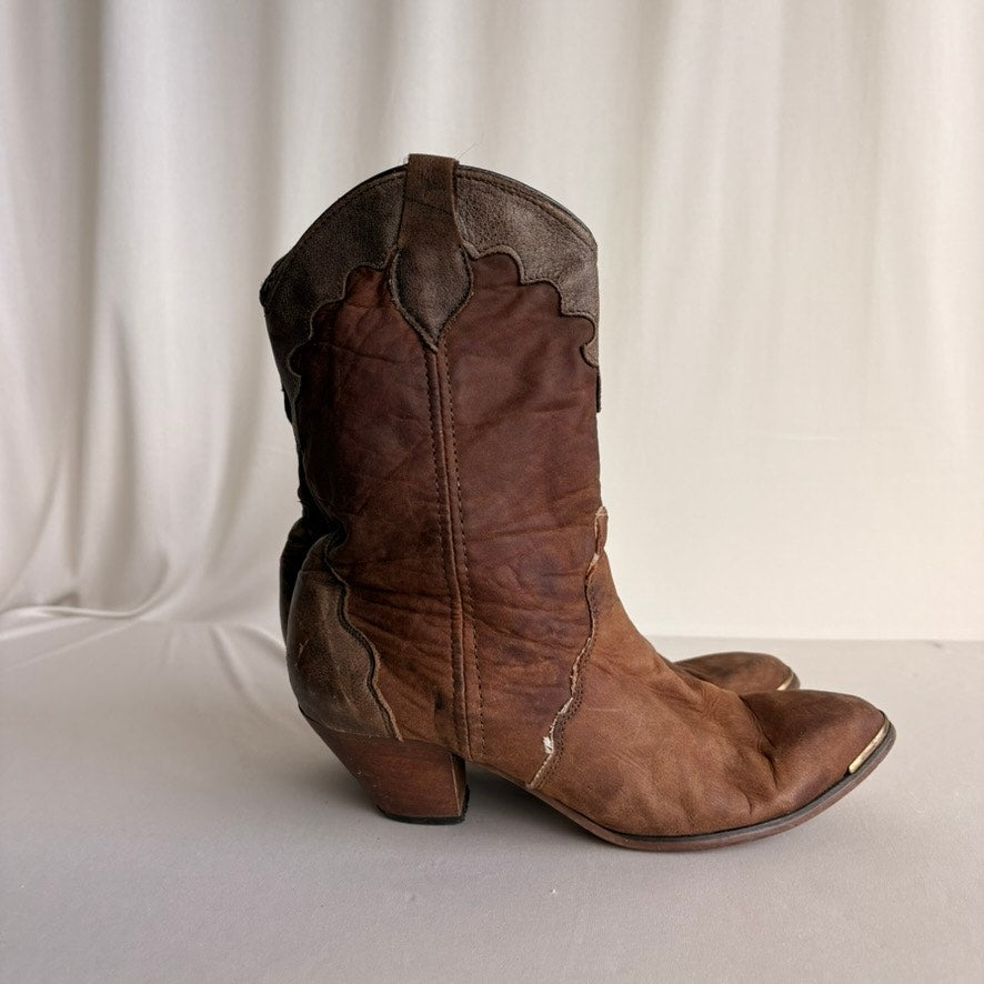 Brown Suede & Leather Cowboy Boots - Size 7