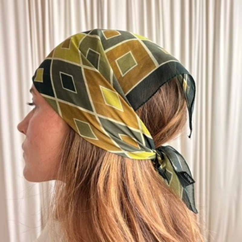 NY&Co Olive Green Geometric Scarf - 22"x22", Versatile Vintage