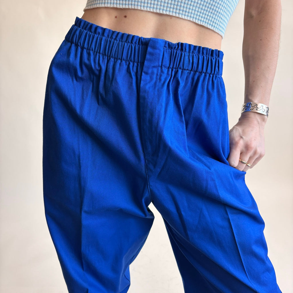 Carol Reed Brilliant Blue High-Waisted Trousers - Cotton, Elastic Waist, Size 4