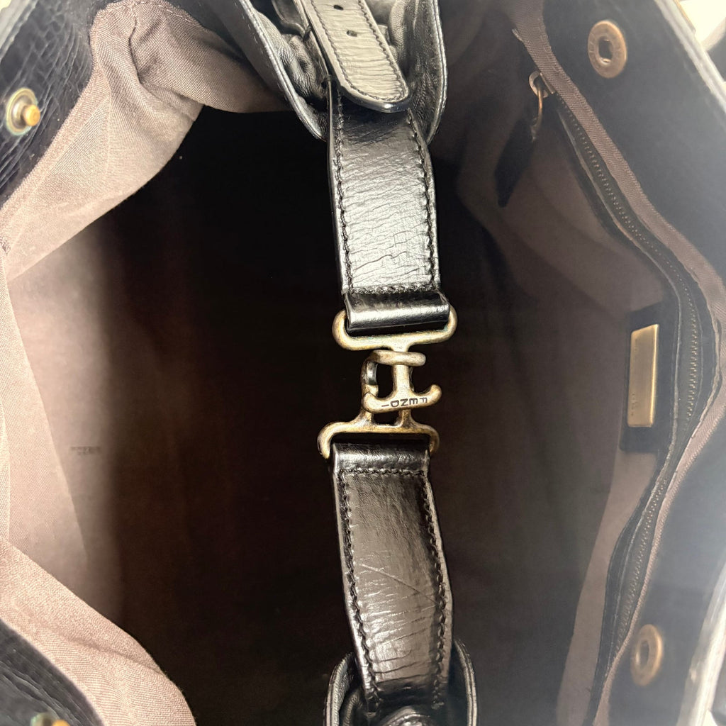 Fendi Black "Etnico Du Jour" Pebbled Calf Leather Handbag