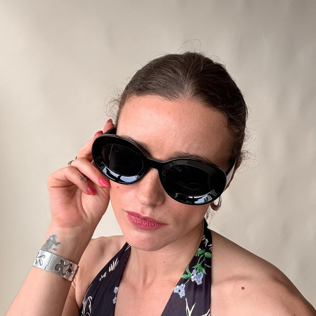 Chunky Oval Sunglasses - Black Frame & Lenses, UV400