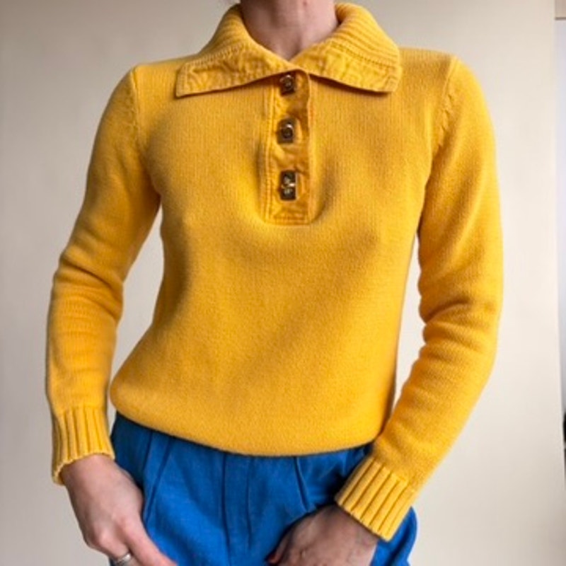 Lauren by Ralph Lauren Yellow Ribbed Sweater - Gold Hardware, 100% Cotton, Size Small