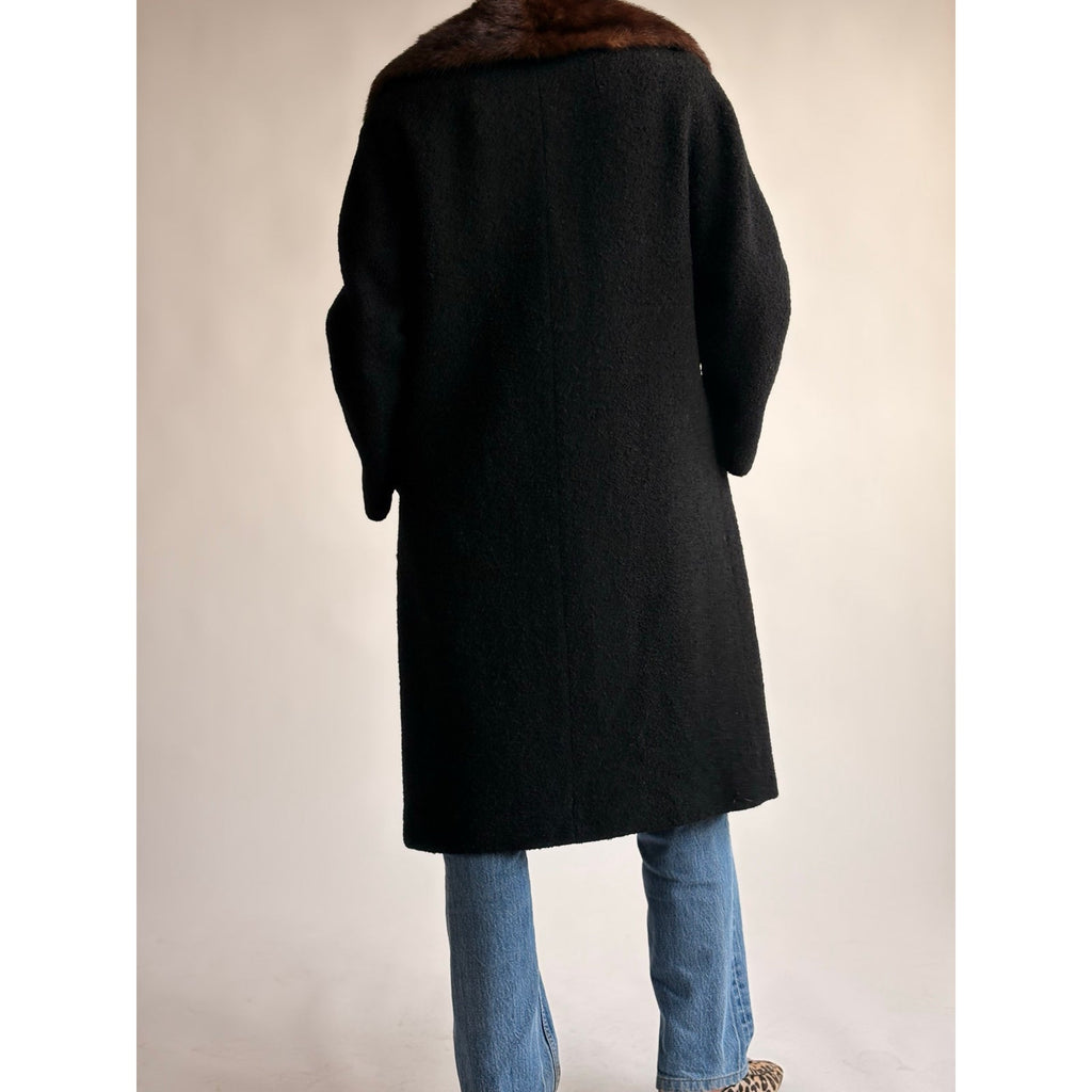 Vintage Woodward & Lothrop Black Wool Car Coat with Mink Fur Collar