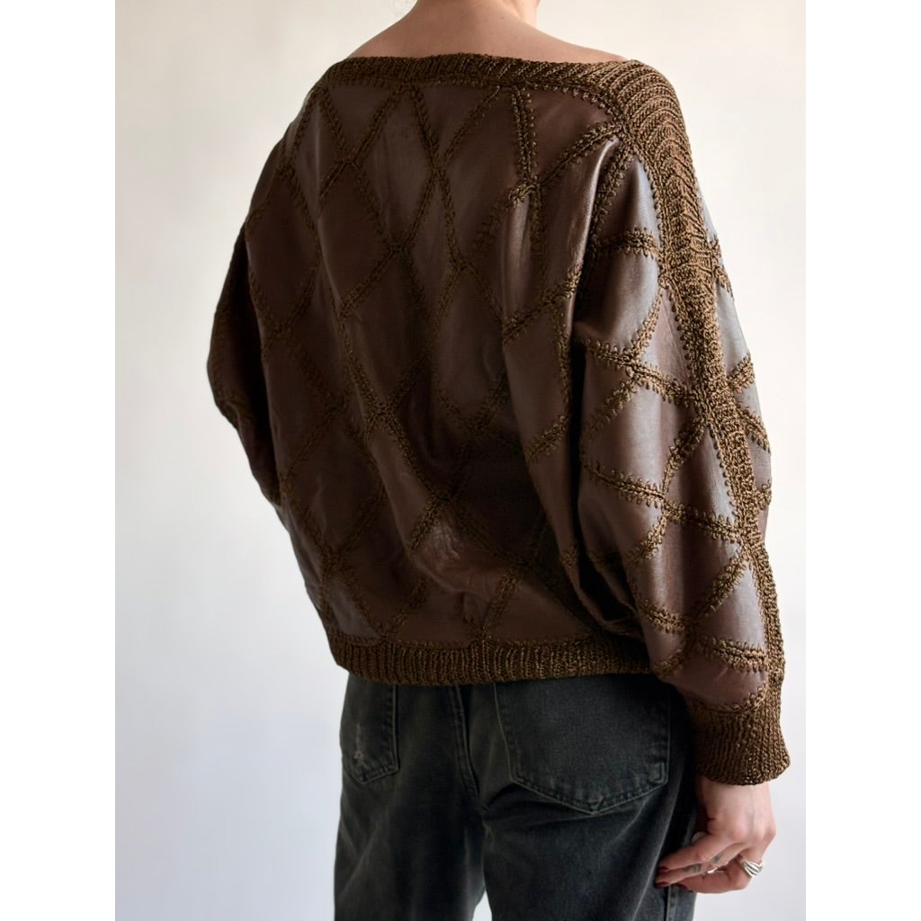 Vintage 1970s Handmade Turkish Diamond Patchwork Leather Top