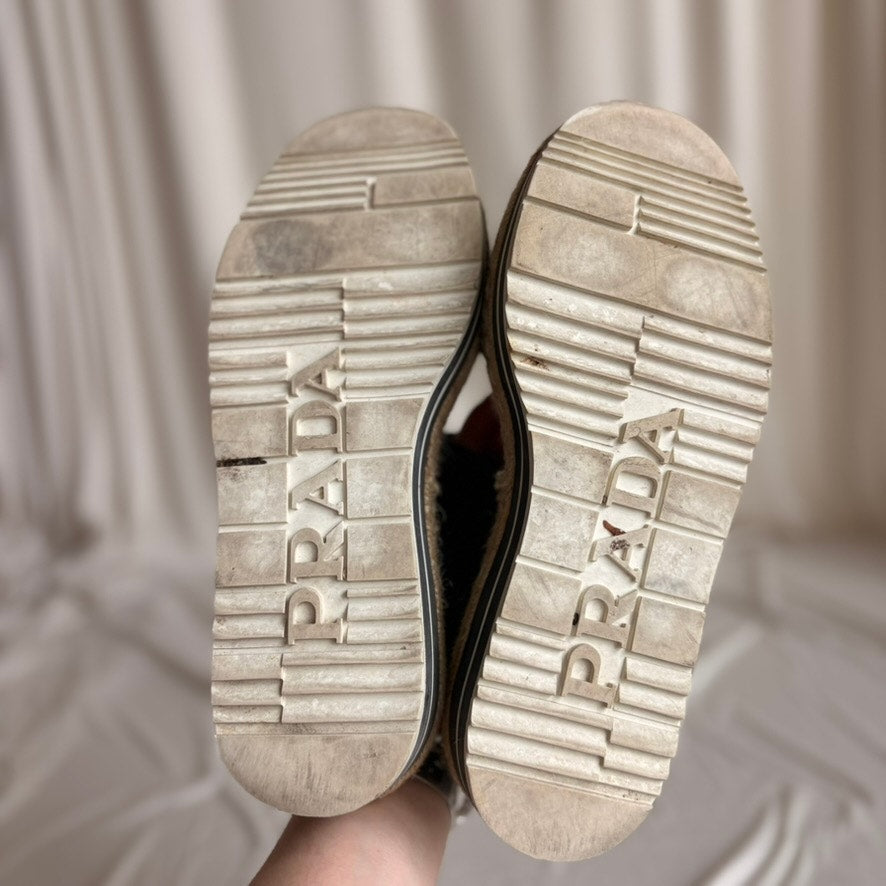 Prada Black & Baltic Blue Canvas Espadrille Platform Sandals - EU 37/US 7