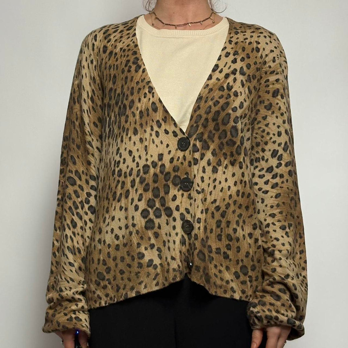 Josephine Chaus Cheetah Print Cardi ~ Silk Blend - L
