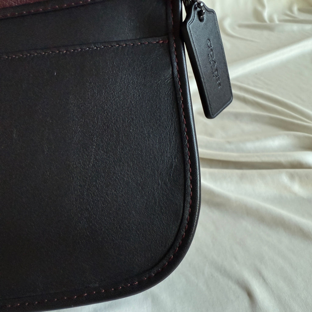 Vintage Coach Black Leather Saddle Bag - Red Contrast Stitching