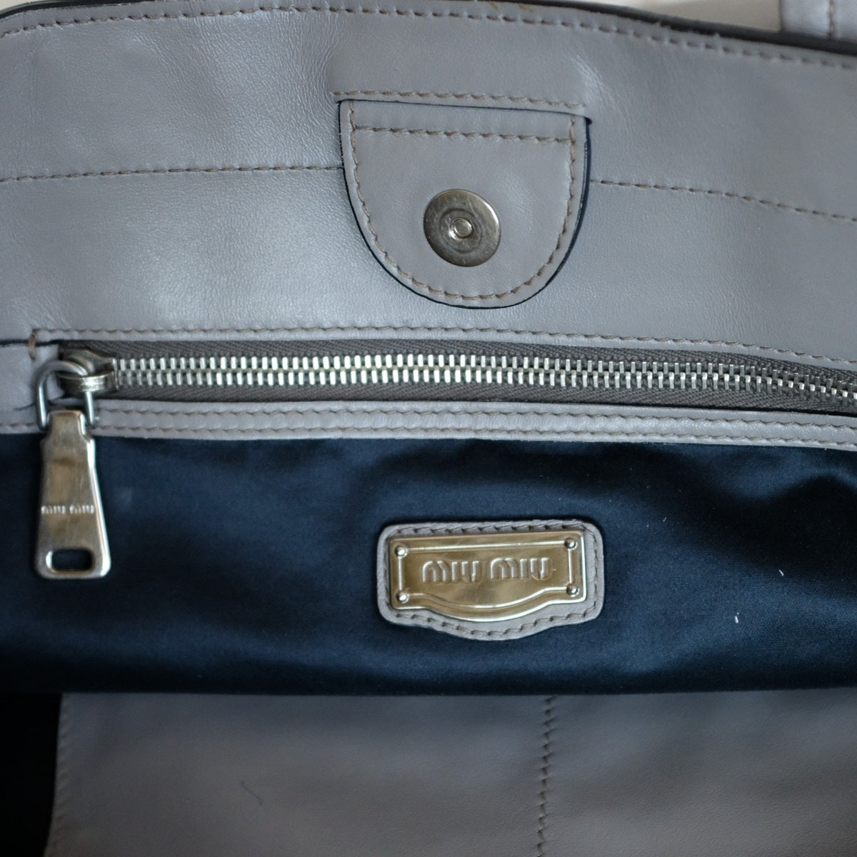 MIU MIU Vitello Soft Leather Shopping Tote Bag - Gray