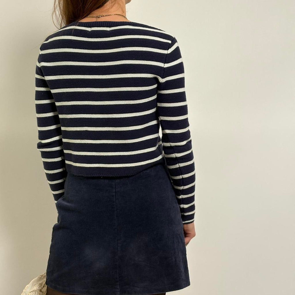 Navy & White Striped Cotton Sweater  | Truth | M