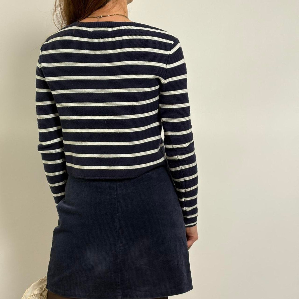 Navy & White Striped Cotton Sweater  | Truth | M