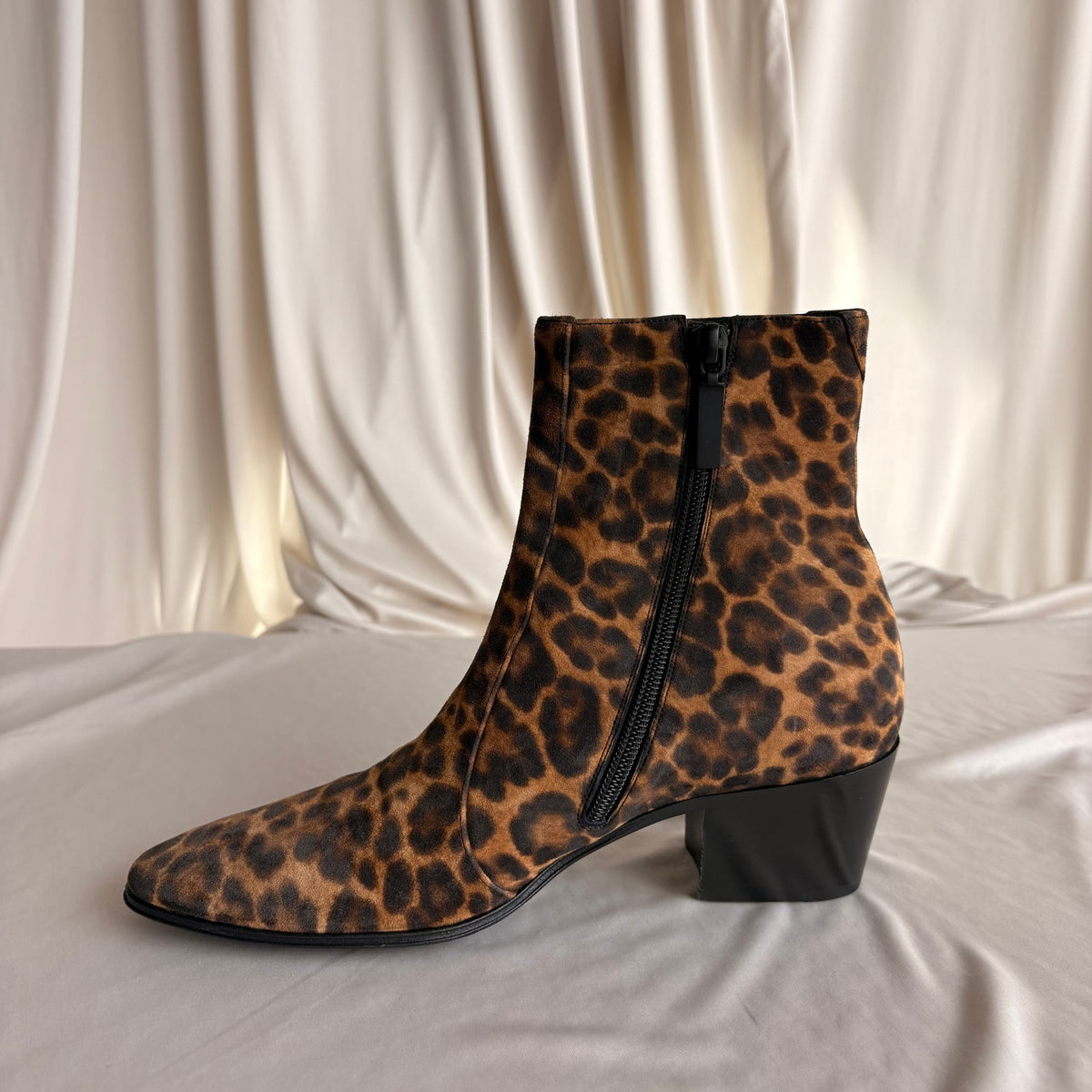 Saint Laurent Vassili 60 Leopard Suede Ankle Boots - Pointed Toe, EU 37 / US 7