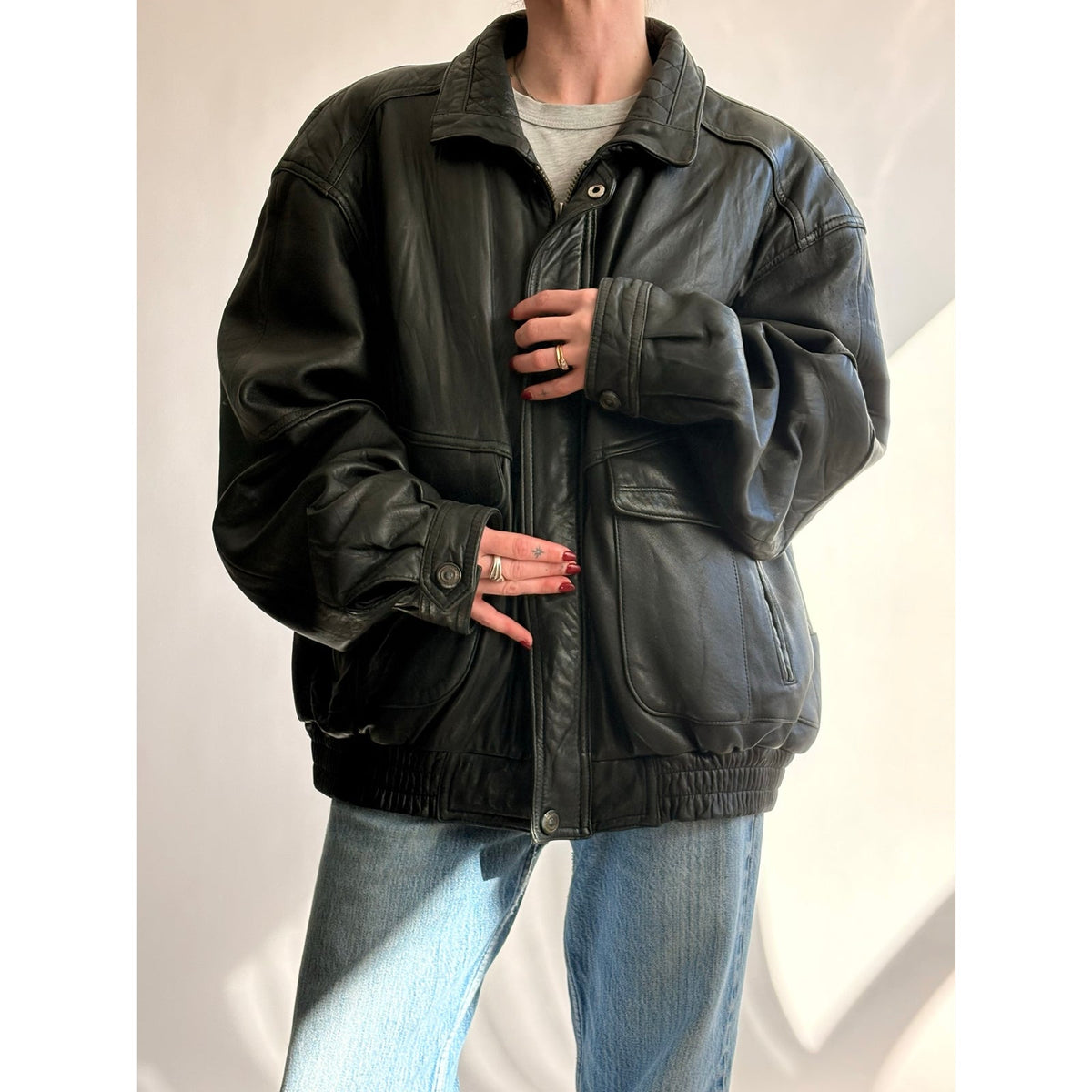 Vintage 1980s Members Only Black Leather Bomber Jacket