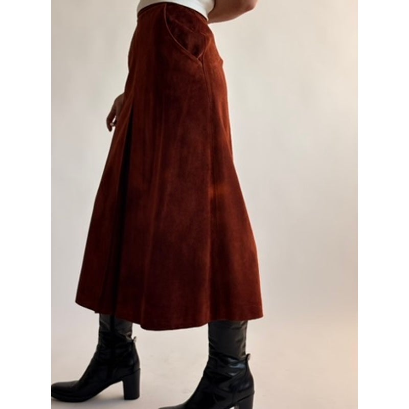 Vintage Burnt Orange Genuine Suede Midi Skirt