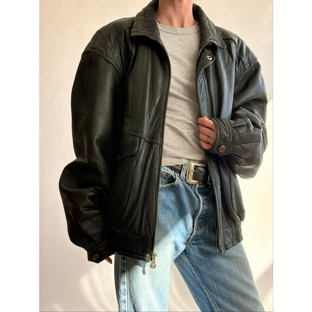 Vintage 1980s Members Only Black Leather Bomber Jacket