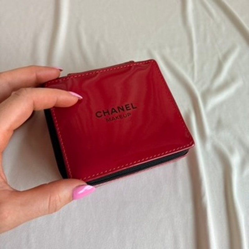 Chanel Red Vinyl Makeup Pouch - Logo Plaque, Vintage